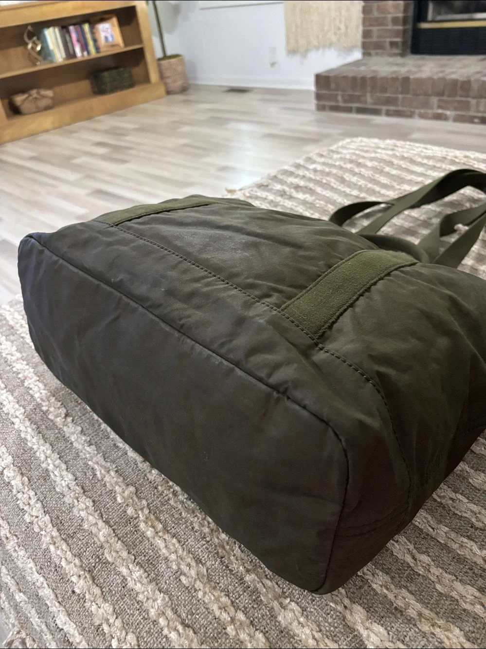 Madewell Olive Green Canvas tote Shoulder with Leather Accent